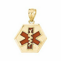 14K Yellow Medical ID Pendant w/ Red Enamel